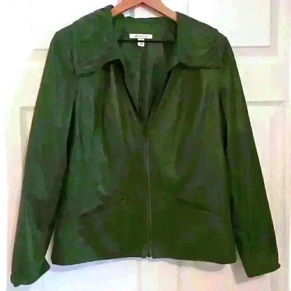 JM Collection Womens Jacket Green Size 8 Snakeskin Embossed Full Zip Lightweight
